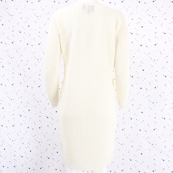 Waffle Knit Duster Long Sweater Cardigan Ivory - Picture 5 of 7